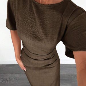 Siren Gaze Robe d'été décontractée en mélange de lin de couleur unie pour femmes