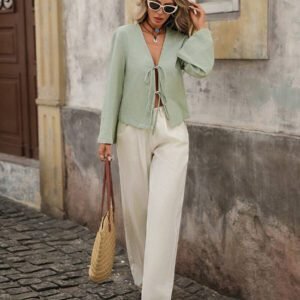 Brillora Chemise ample à manches longues pour femmes en couleur unie tissée, décontractée. Vêtements pour femmes d'automne, hauts à manches longues