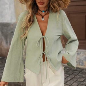 Brillora Chemise ample à manches longues pour femmes en couleur unie tissée, décontractée. Vêtements pour femmes d'automne, hauts à manches longues