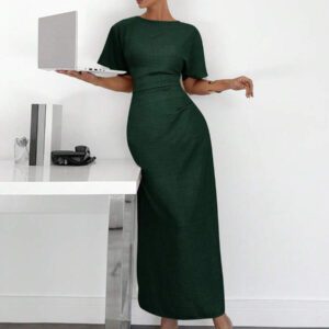 Siren Gaze Robe d'été décontractée en mélange de lin de couleur unie pour femmes