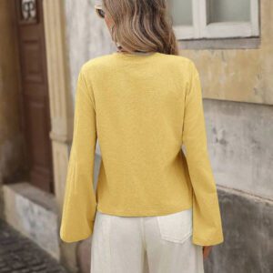 Brillora Chemise ample à manches longues pour femmes en couleur unie tissée, décontractée. Vêtements pour femmes d'automne, hauts à manches longues