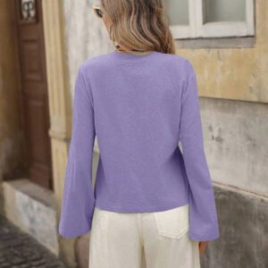 Brillora Chemise ample à manches longues pour femmes en couleur unie tissée, décontractée. Vêtements pour femmes d'automne, hauts à manches longues