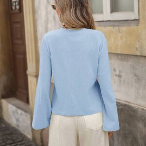 Brillora Chemise ample à manches longues pour femmes en couleur unie tissée, décontractée. Vêtements pour femmes d'automne, hauts à manches longues