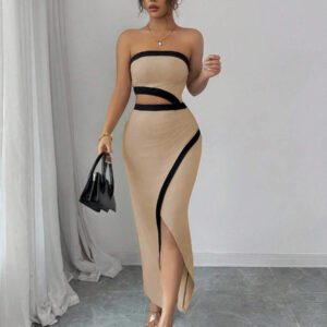 Chiquease Robe élégante et décontractée pour femmes en tricot patchwork, taille courte avec fente haute