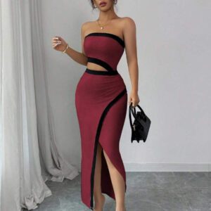 Chiquease Robe élégante et décontractée pour femmes en tricot patchwork, taille courte avec fente haute