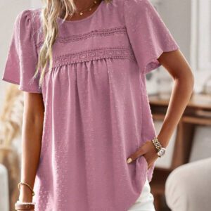 EMERY ROSE Blouse à manches papillon à pois suisse, hauts à manches courtes