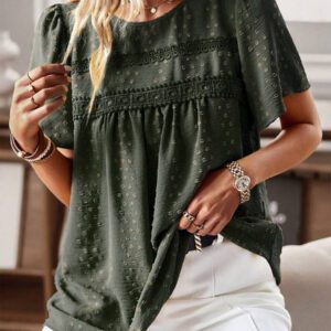 EMERY ROSE Blouse à manches papillon à pois suisse, hauts à manches courtes
