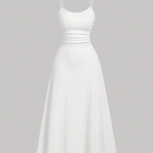 SHEIN MOD 1 pièce Robe mini blanche décontractée à bretelles spaghetti ajustables et plissée, style romantique pour femme