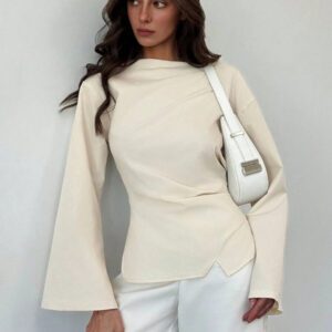 Aloruh Blouse de bureau évasée à encolure bénitier pour femmes - abricot