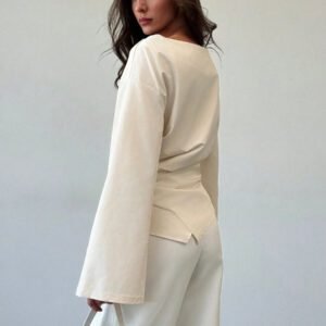 Aloruh Blouse de bureau évasée à encolure bénitier pour femmes - abricot