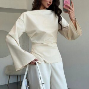 Aloruh Blouse de bureau évasée à encolure bénitier pour femmes - abricot
