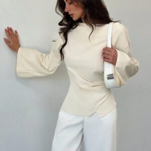 Aloruh Blouse de bureau évasée à encolure bénitier pour femmes - abricot