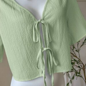 Comfortcana Blouse tissée jaune minimaliste pour femmes avec nœud devant texturé