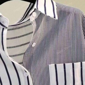 Chemise rayée simple et décontractée pour femme, avec patchwork et boutons, pour le printemps, l'été, l'automne et l'hiver