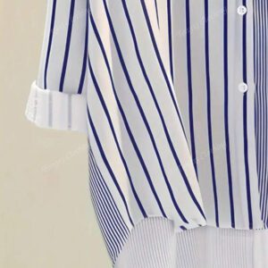 Chemise rayée simple et décontractée pour femme, avec patchwork et boutons, pour le printemps, l'été, l'automne et l'hiver