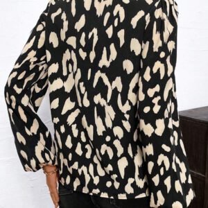 SHEIN Clasi Blouse décontractée à manches longues avec col en V et imprimé léopard pour femmes, Hauts à manches longues