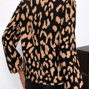 SHEIN Clasi Blouse décontractée à manches longues avec col en V et imprimé léopard pour femmes, Hauts à manches longues