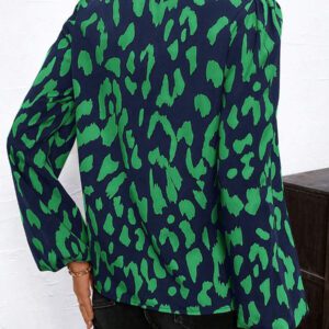 SHEIN Clasi Blouse décontractée à manches longues avec col en V et imprimé léopard pour femmes, Hauts à manches longues