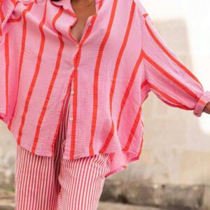 Chemisier ample rose rayé pour femmes, Top casual élégant convenant pour le trajet, le port quotidien, la Saint-Valentin, l'extérieur, le printemps/l'été