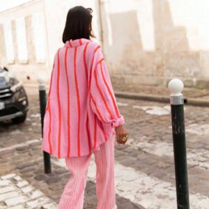 Chemisier ample rose rayé pour femmes, Top casual élégant convenant pour le trajet, le port quotidien, la Saint-Valentin, l'extérieur, le printemps/l'été