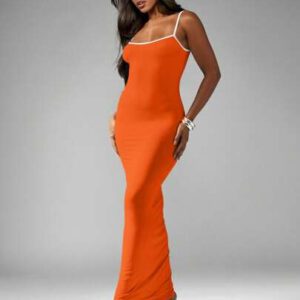 MISSGUIDED Robe maxi moulante de soirée, de cocktail, de longueur de plancher, à bretelles spaghetti, avec empiècement contrastant. Style cami jerseysur le thème de l'été