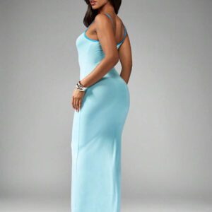 MISSGUIDED Robe maxi moulante de soirée, de cocktail, de longueur de plancher, à bretelles spaghetti, avec empiècement contrastant. Style cami jerseysur le thème de l'été
