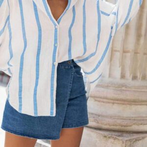 Chemisier ample rose rayé pour femmes, Top casual élégant convenant pour le trajet, le port quotidien, la Saint-Valentin, l'extérieur, le printemps/l'été