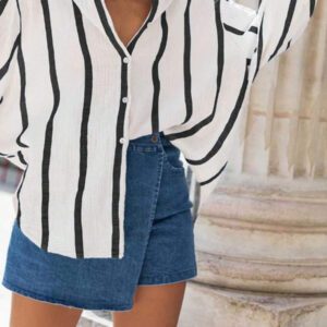 Chemisier ample rose rayé pour femmes, Top casual élégant convenant pour le trajet, le port quotidien, la Saint-Valentin, l'extérieur, le printemps/l'été