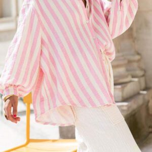 Chemisier ample rose rayé pour femmes, Top casual élégant convenant pour le trajet, le port quotidien, la Saint-Valentin, l'extérieur, le printemps/l'été
