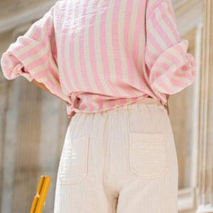 Chemisier ample rose rayé pour femmes, Top casual élégant convenant pour le trajet, le port quotidien, la Saint-Valentin, l'extérieur, le printemps/l'été