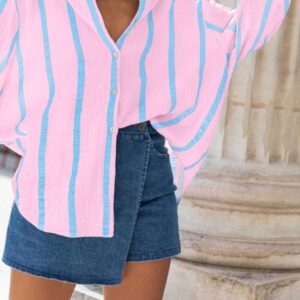 Chemisier ample rose rayé pour femmes, Top casual élégant convenant pour le trajet, le port quotidien, la Saint-Valentin, l'extérieur, le printemps/l'été