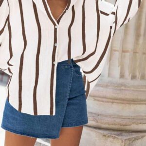 Chemisier ample rose rayé pour femmes, Top casual élégant convenant pour le trajet, le port quotidien, la Saint-Valentin, l'extérieur, le printemps/l'été