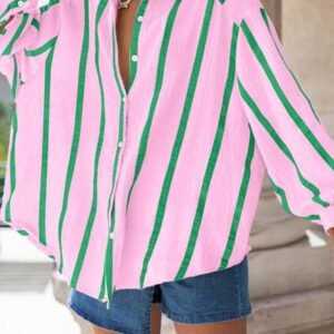 Chemisier ample rose rayé pour femmes, Top casual élégant convenant pour le trajet, le port quotidien, la Saint-Valentin, l'extérieur, le printemps/l'été