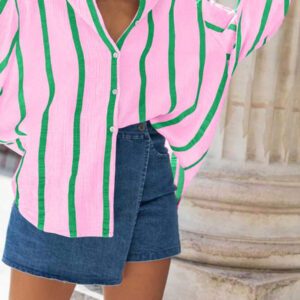 Chemisier ample rose rayé pour femmes, Top casual élégant convenant pour le trajet, le port quotidien, la Saint-Valentin, l'extérieur, le printemps/l'été