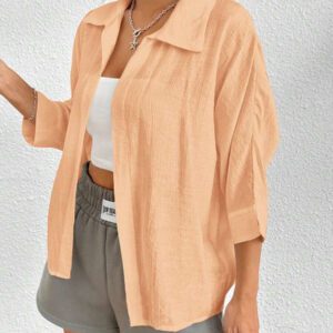 SHEIN PETITE Chemise blanche à manches chauve-souris de couleur blanche unie, de style printanier