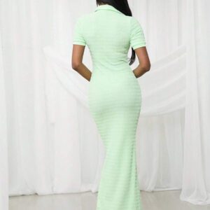 NYA SZN Robe maxi texturée ajustée à manches courtes avec col printanier pour festival d'été, Jour de la Saint-Patrick, vacances, printemps modeste, remise des diplômes, invité de mariage, occasions spéciales, dîner de demoiselle d'honneur, bal de promo