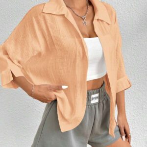 SHEIN PETITE Chemise blanche à manches chauve-souris de couleur blanche unie, de style printanier
