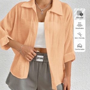 SHEIN PETITE Chemise blanche à manches chauve-souris de couleur blanche unie, de style printanier