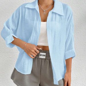 SHEIN PETITE Chemise blanche à manches chauve-souris de couleur blanche unie, de style printanier