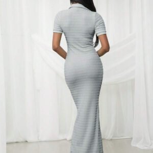 NYA SZN Robe maxi texturée ajustée à manches courtes avec col printanier pour festival d'été, Jour de la Saint-Patrick, vacances, printemps modeste, remise des diplômes, invité de mariage, occasions spéciales, dîner de demoiselle d'honneur, bal de promo
