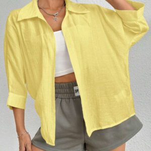 SHEIN PETITE Chemise blanche à manches chauve-souris de couleur blanche unie, de style printanier