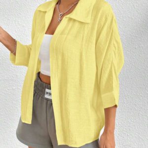 SHEIN PETITE Chemise blanche à manches chauve-souris de couleur blanche unie, de style printanier