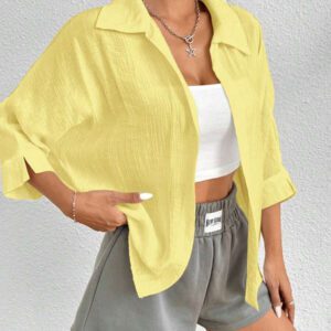 SHEIN PETITE Chemise blanche à manches chauve-souris de couleur blanche unie, de style printanier