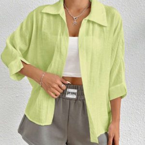 SHEIN PETITE Chemise blanche à manches chauve-souris de couleur blanche unie, de style printanier