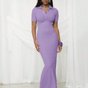 NYA SZN Robe maxi texturée ajustée à manches courtes avec col printanier pour festival d'été, Jour de la Saint-Patrick, vacances, printemps modeste, remise des diplômes, invité de mariage, occasions spéciales, dîner de demoiselle d'honneur, bal de promo