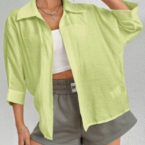 SHEIN PETITE Chemise blanche à manches chauve-souris de couleur blanche unie, de style printanier