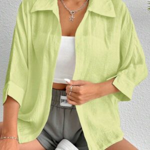 SHEIN PETITE Chemise blanche à manches chauve-souris de couleur blanche unie, de style printanier