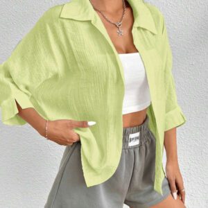 SHEIN PETITE Chemise blanche à manches chauve-souris de couleur blanche unie, de style printanier