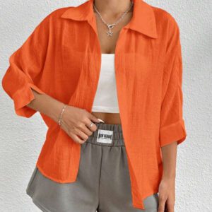 SHEIN PETITE Chemise blanche à manches chauve-souris de couleur blanche unie, de style printanier