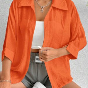 SHEIN PETITE Chemise blanche à manches chauve-souris de couleur blanche unie, de style printanier